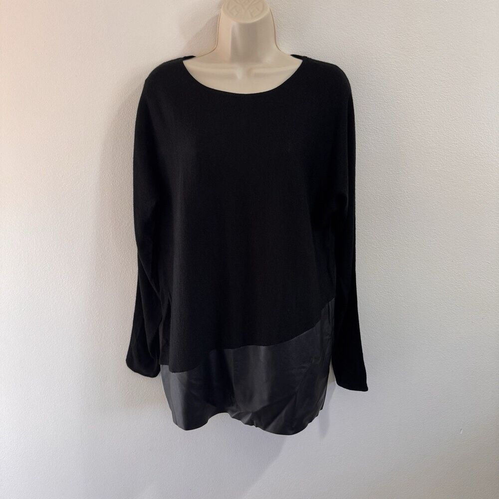 Elliot Lauren Sweater M Tunic Long Sleeve Back Wool Knit Faux Leather Goth Vamp